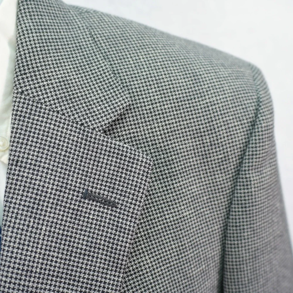Jos A Bank Linen Tweed Wool Black Gray Check Sport Coat 40R‎ 2 Button Tagged 41R